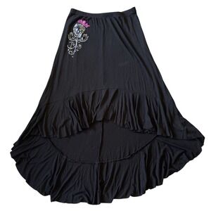 Y2K Paradies & Company Skeleton Skull Crown Hi Low Skirt Large Goth Cyber Grunge
